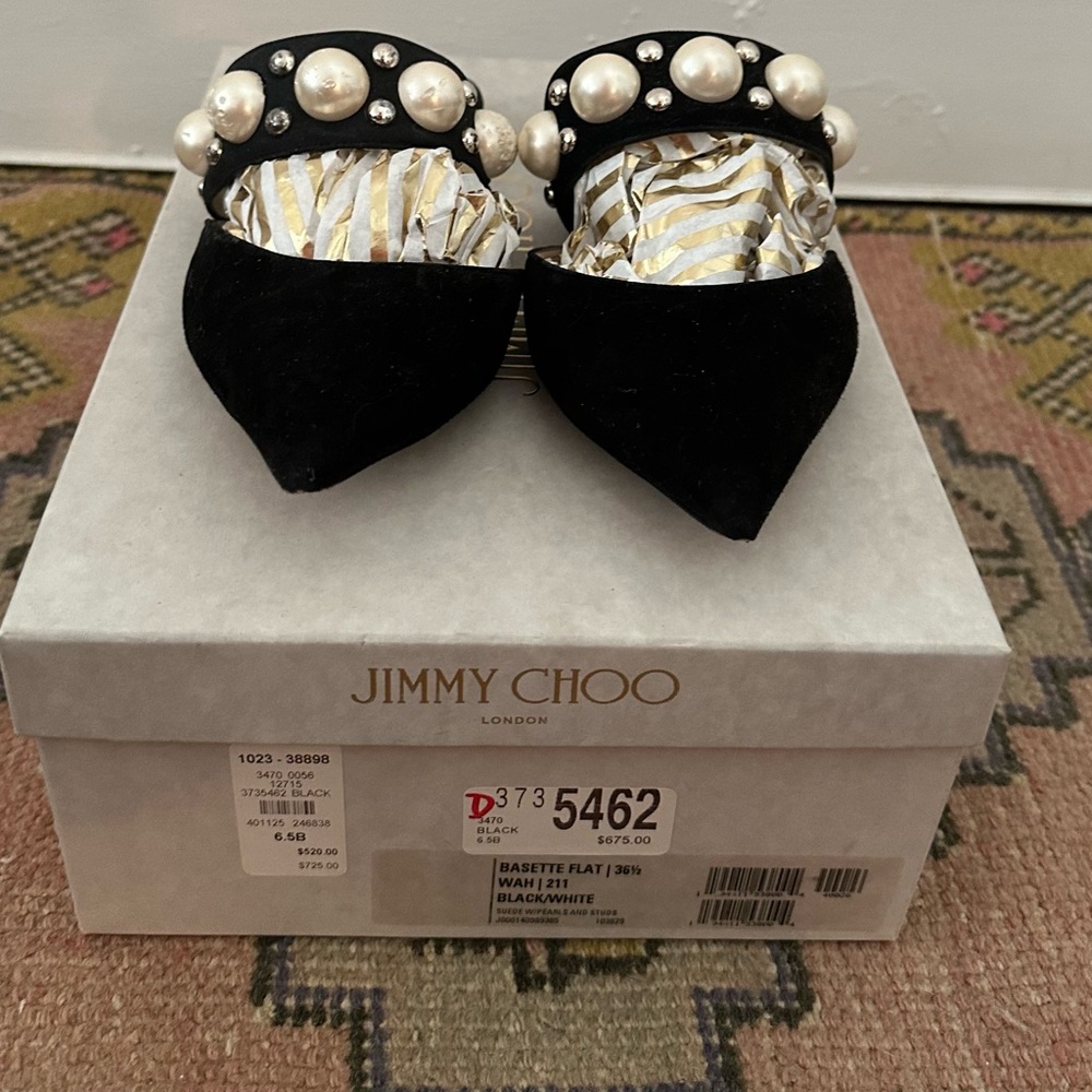 Jimmy Choo Suede Pearly Stud Embellished Basette Flat Mules - Picture 4 of 10